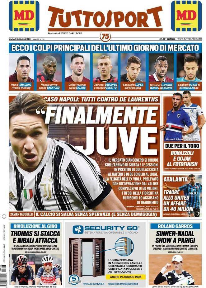 TuttoSport, Prima Pagina Oggi: Martedì 6 Ottobre 2020