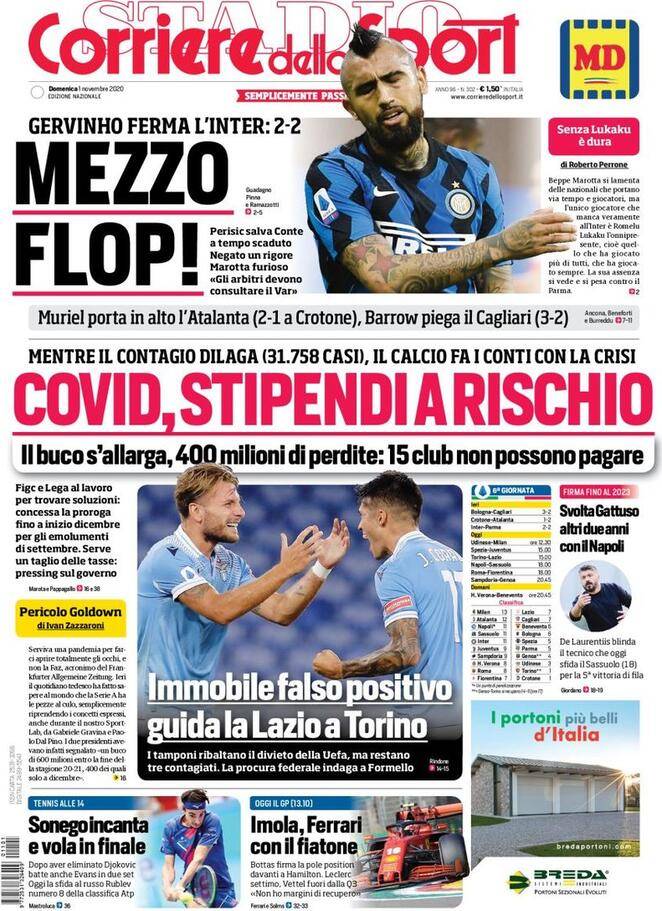 Corriere Dello Sport Prima Pagina 1 Novembre 2020