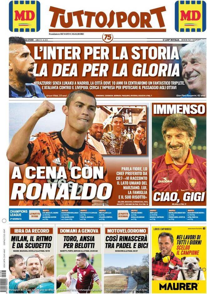 Tuttosport, Prima Pagina 3 Novembre 2020