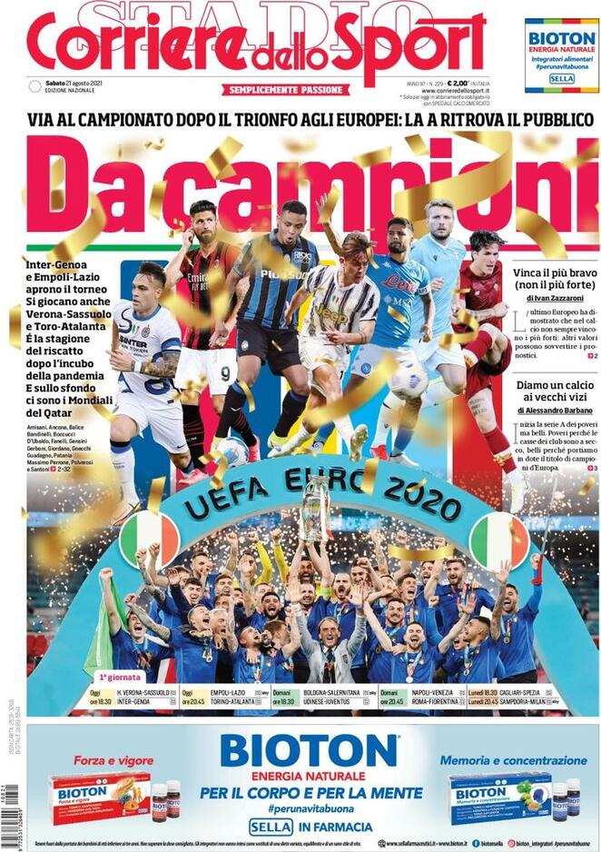 Corriere dello Sport, la prima pagina di oggi 21 agosto