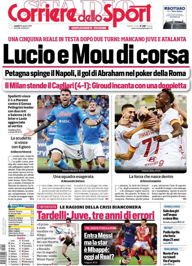 Corriere dello Sport, la prima pagina di oggi 30 agosto