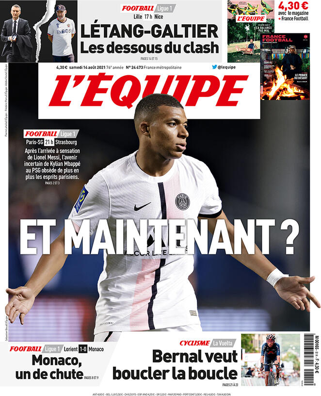 L'Equipe, la prima pagina di oggi 14 agosto 2021