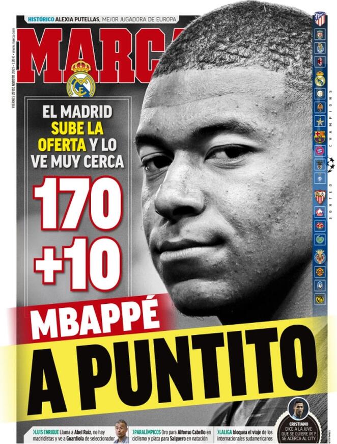 Marca, la prima pagina di oggi 27 agosto 2021