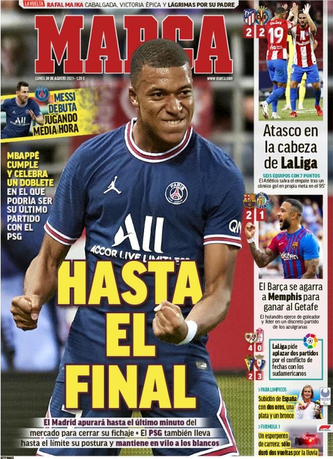 Marca, la prima pagina del 30 agosto