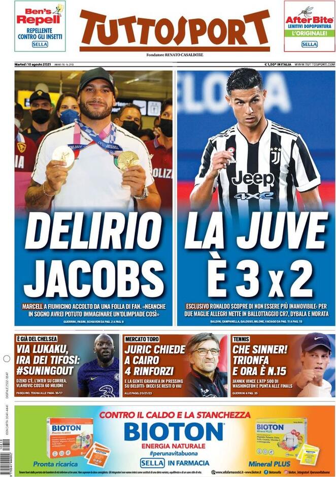 TuttoSport, la prima pagina del 10 agosto 2021