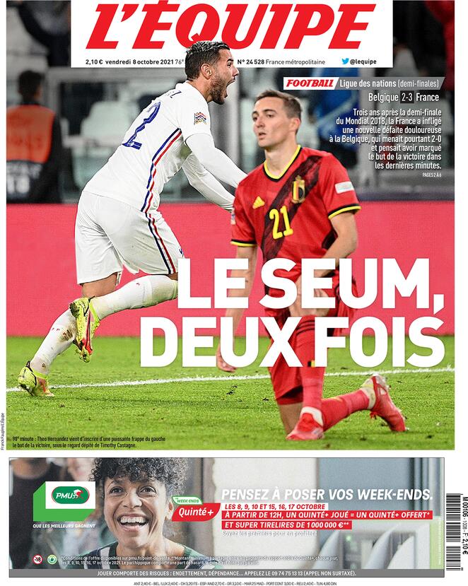 L'Equipe, la prima pagina di oggi 8 ottobre 2021