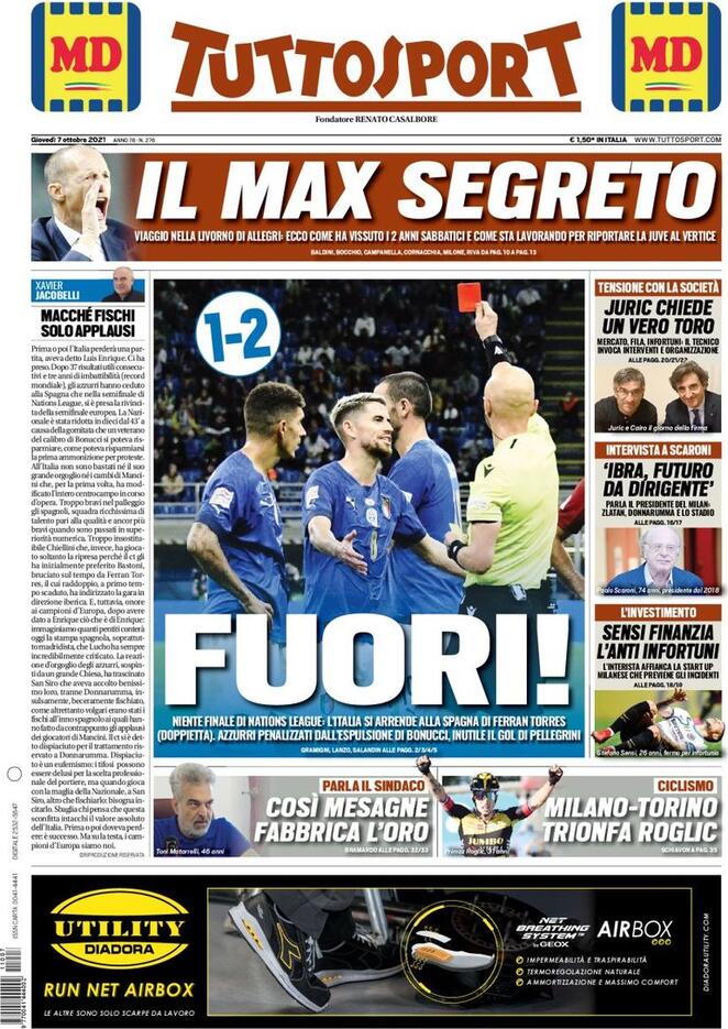 TuttoSport, la prima pagina del 7 ottobre 2021