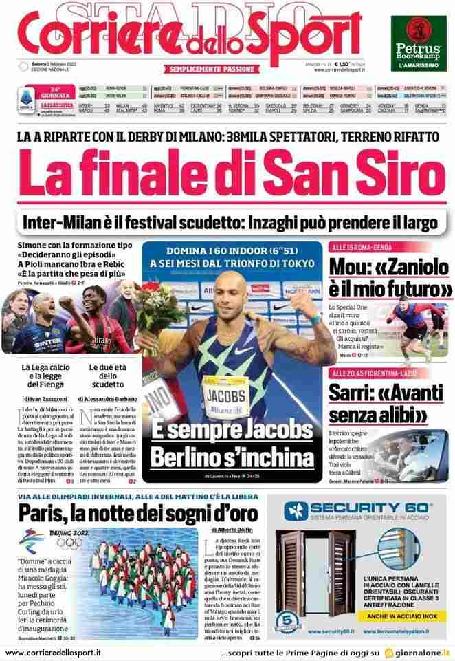 Corriere dello Sport, la prima pagine del 5 febbraio 2022