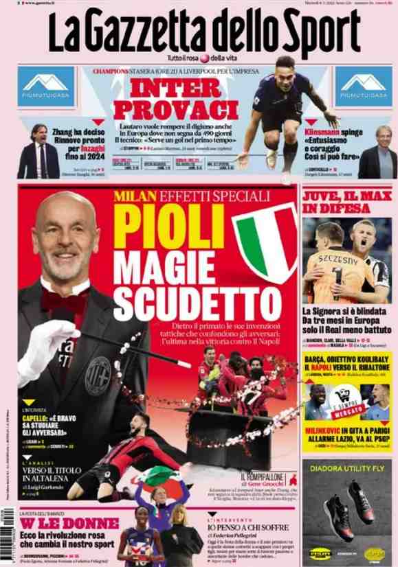 La Gazzetta dello Sport, la prima pagina di oggi 8 marzo