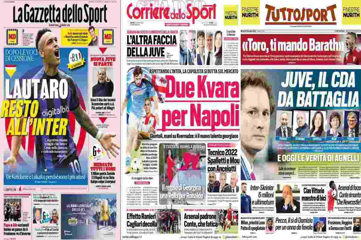 Rassegna Stampa, le prime pagine dei quotidiani sportivi del 27 dicembre