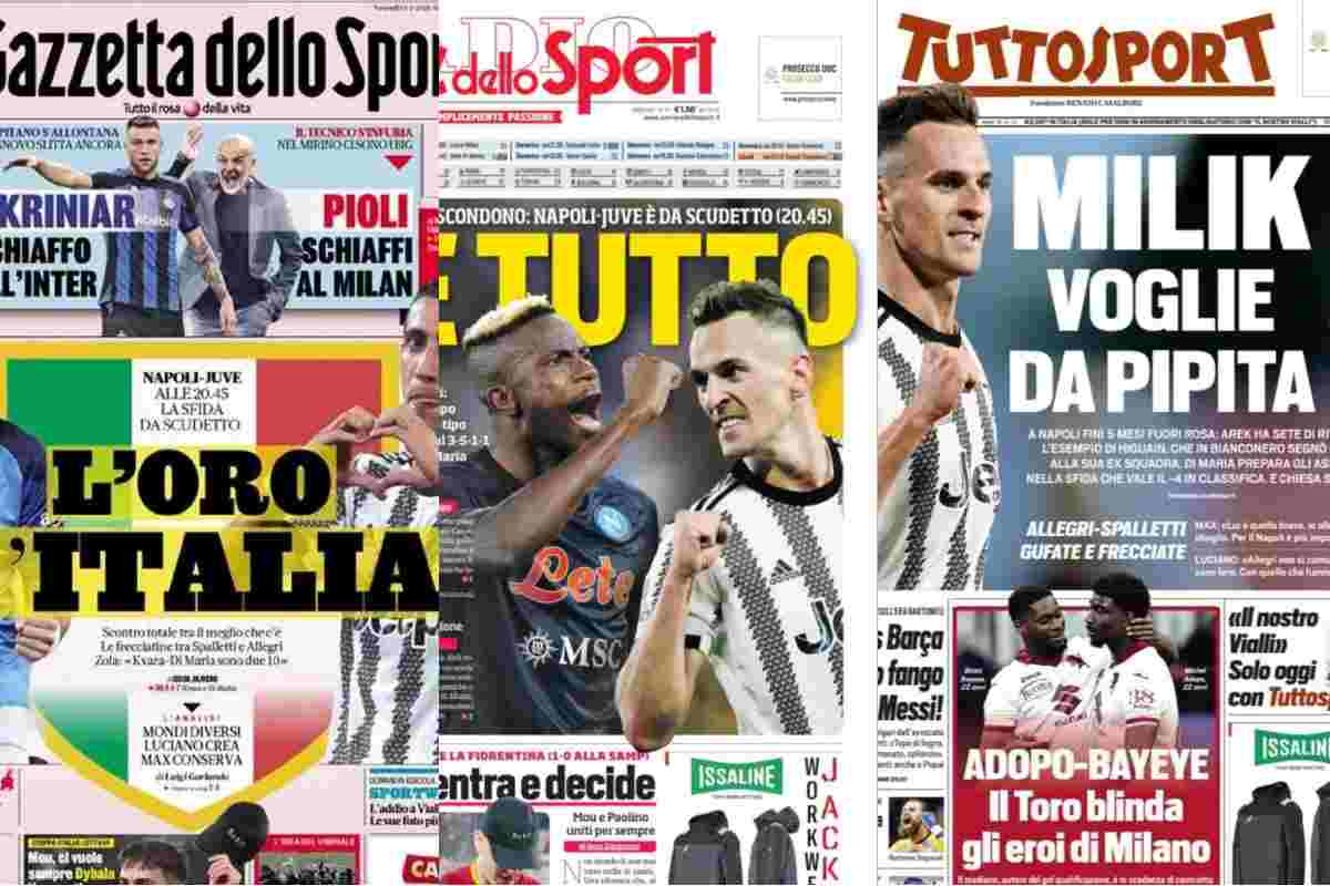 Rassegna stampa, le prime pagine dei quotidiani sportivi del 13 gennaio