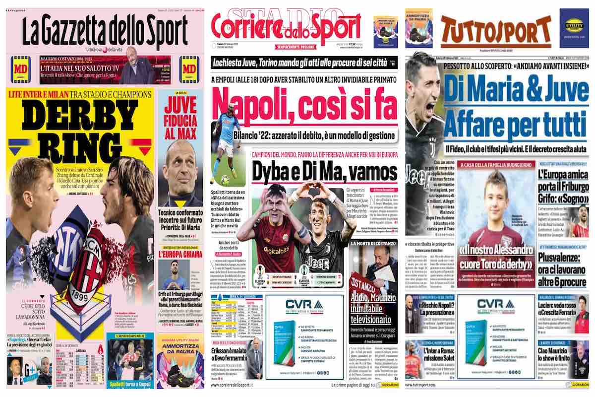 Le prime pagine dei quotidiani sportivi