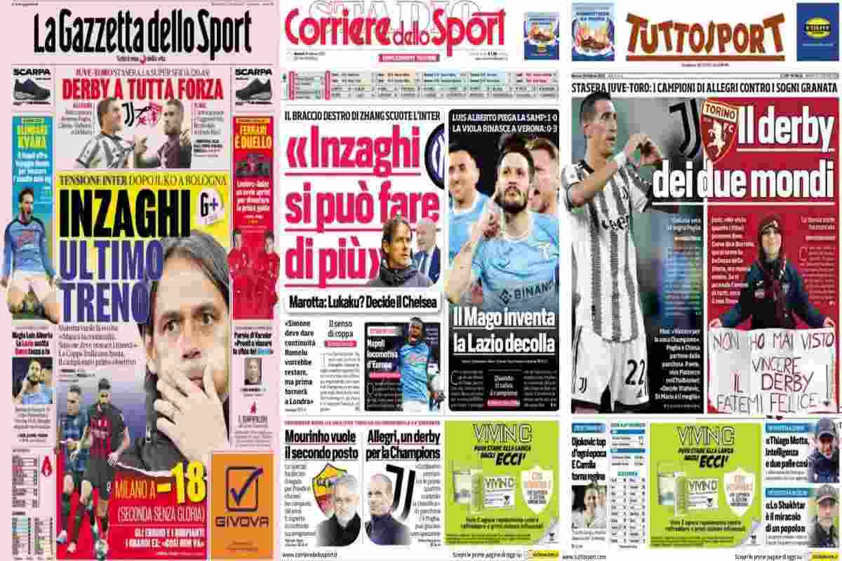 Rassegna stampa, le prime pagine dei quotidiani sportivi del 28 febbraio