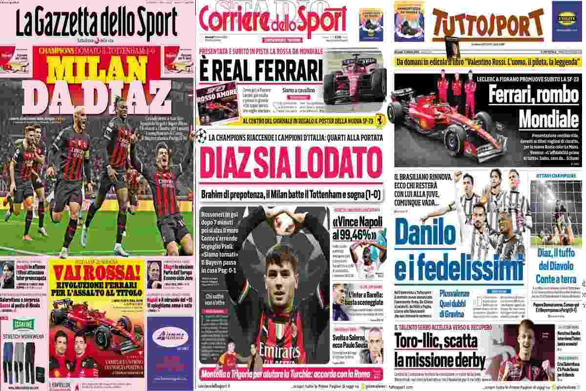 Rassegna stampa, le prime pagine dei quotidiani sportivi del 15 febbraio