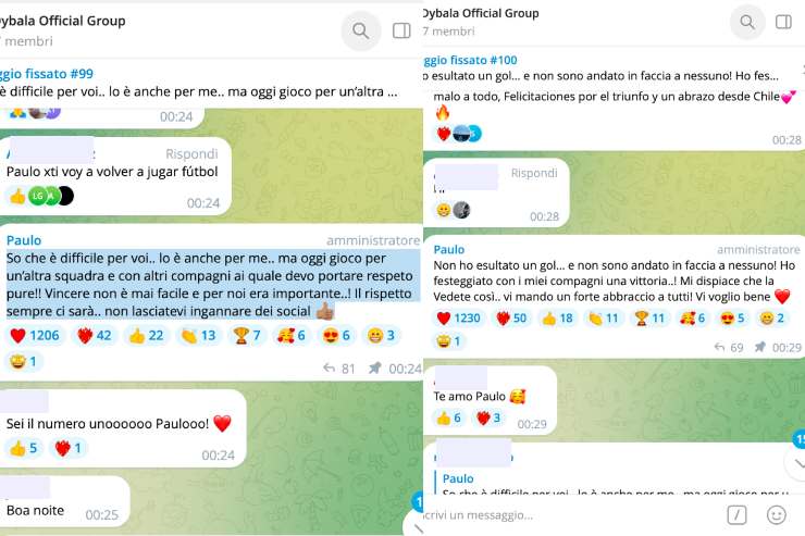 Paulo Dybala si sfoga su Telegram dopo le critiche per l'esultanza in Roma-Juve