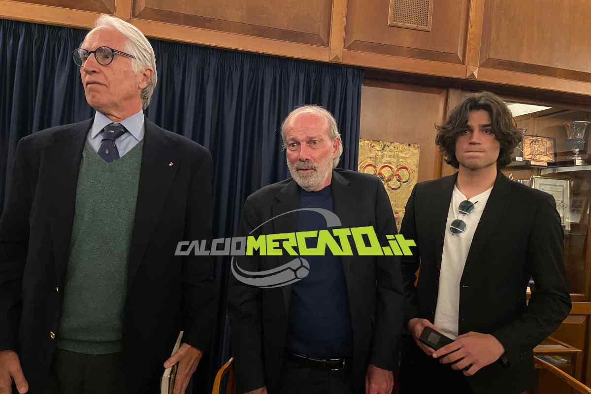 Walter Sabatini con il figlio Santiago e malagò alla presentazione del libro