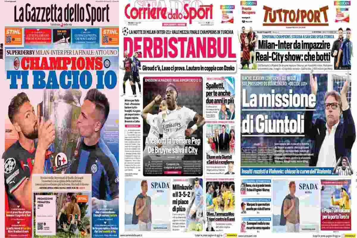 Rassegna stampa, le prime pagine dei quotidiani sportivi del 10 maggio 2023