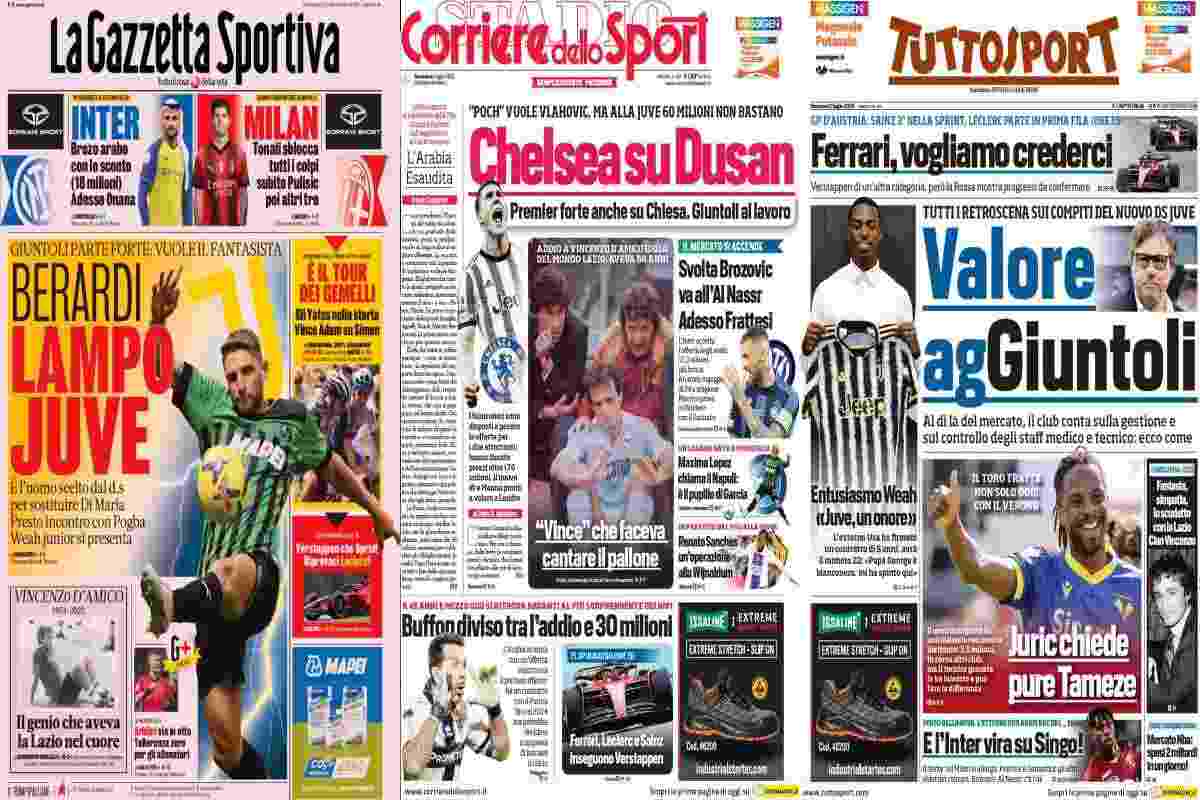 Rassegna stampa, le prime pagine dei quotidiani sportivi del 2 luglio 2023