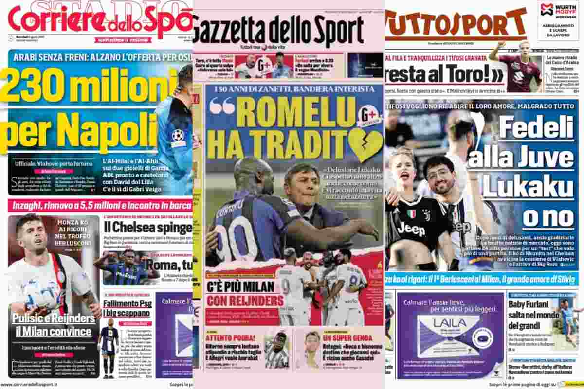 Rassegna stampa, le prime pagine dei quotidiani sportivi del 9 agosto