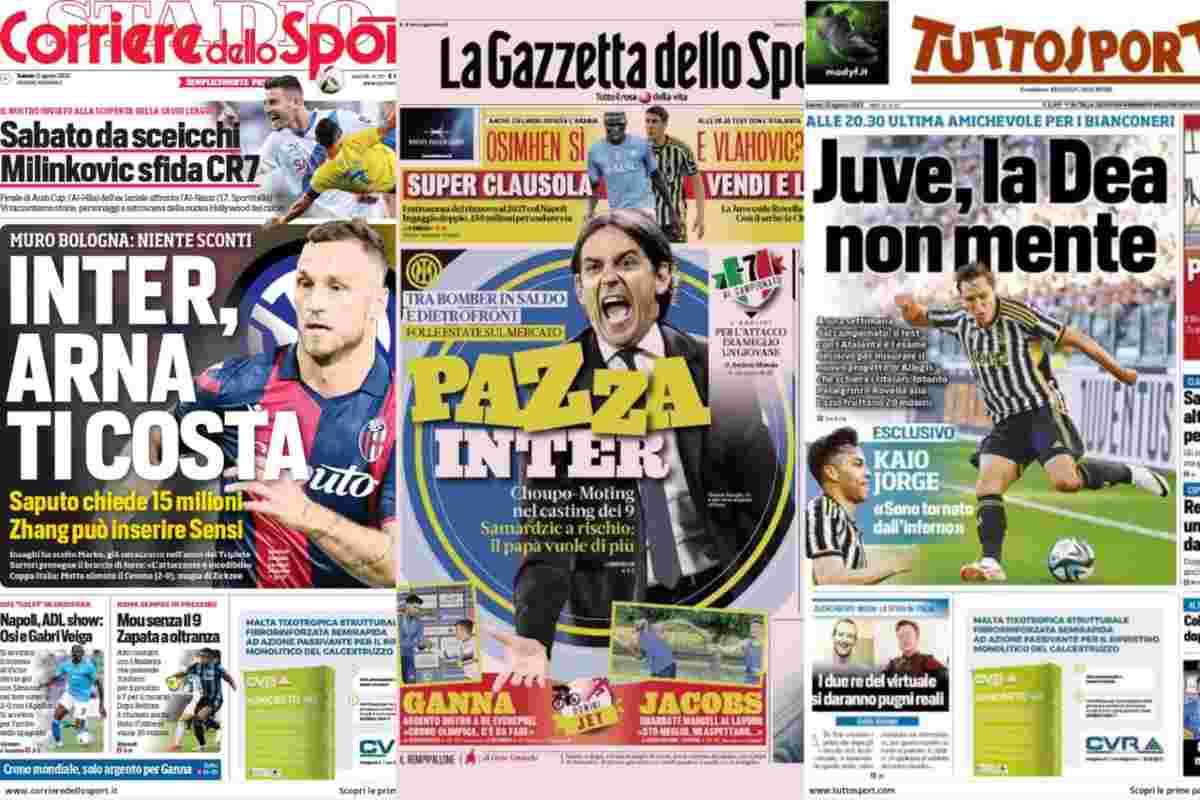 Rassegna stampa, le prime pagine dei quotidiani sportivi del 12 agosto