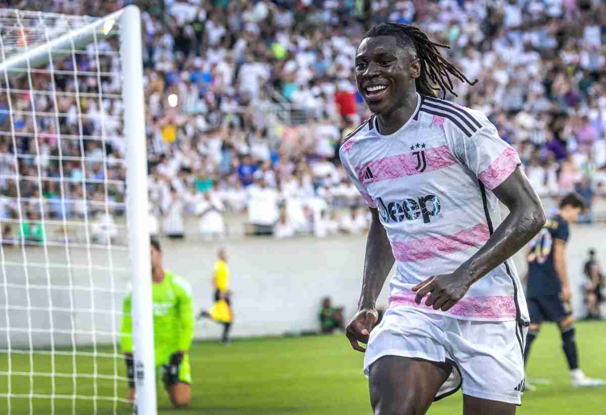 Kean esulta dopo aver segnato l'1-0 al Real Madrid