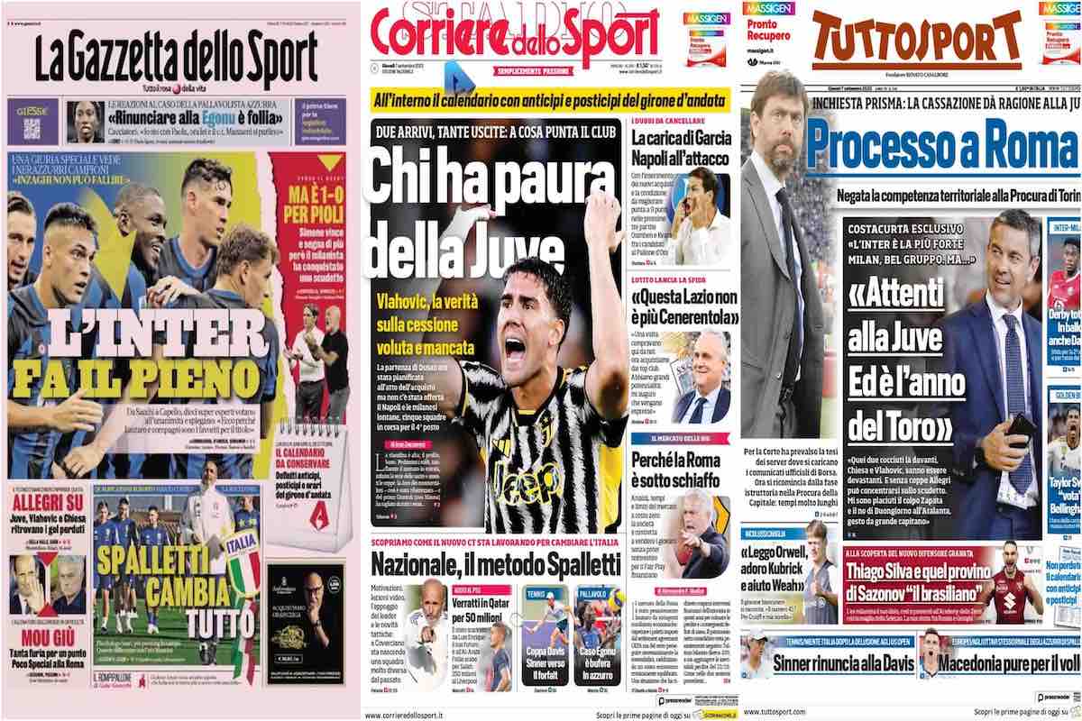 Le prime pagine del 7 settembre