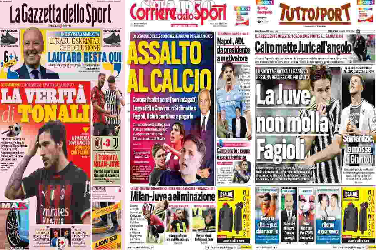 Rassegna stampa, le prime pagine dei quotidiani sportivi del 19 ottobre 2023