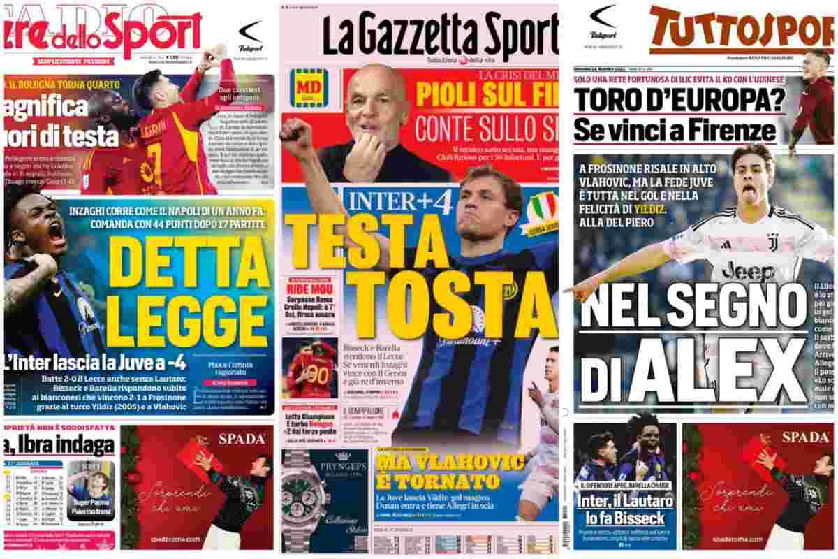 Rassegna stampa, le prime pagine dei quotidiani sportivi del 24 dicembre