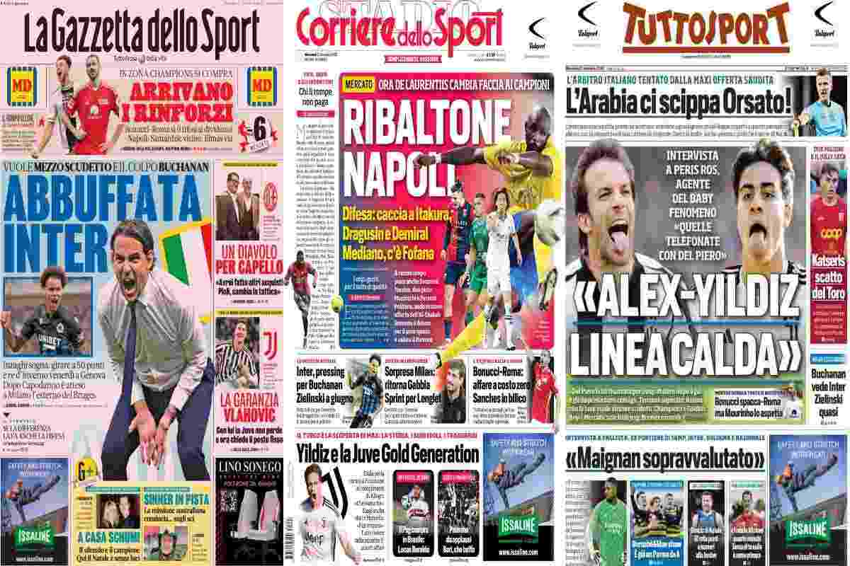 Rassegna stampa, le prime pagine dei quotidiani sportivi del 27 dicembre 2023