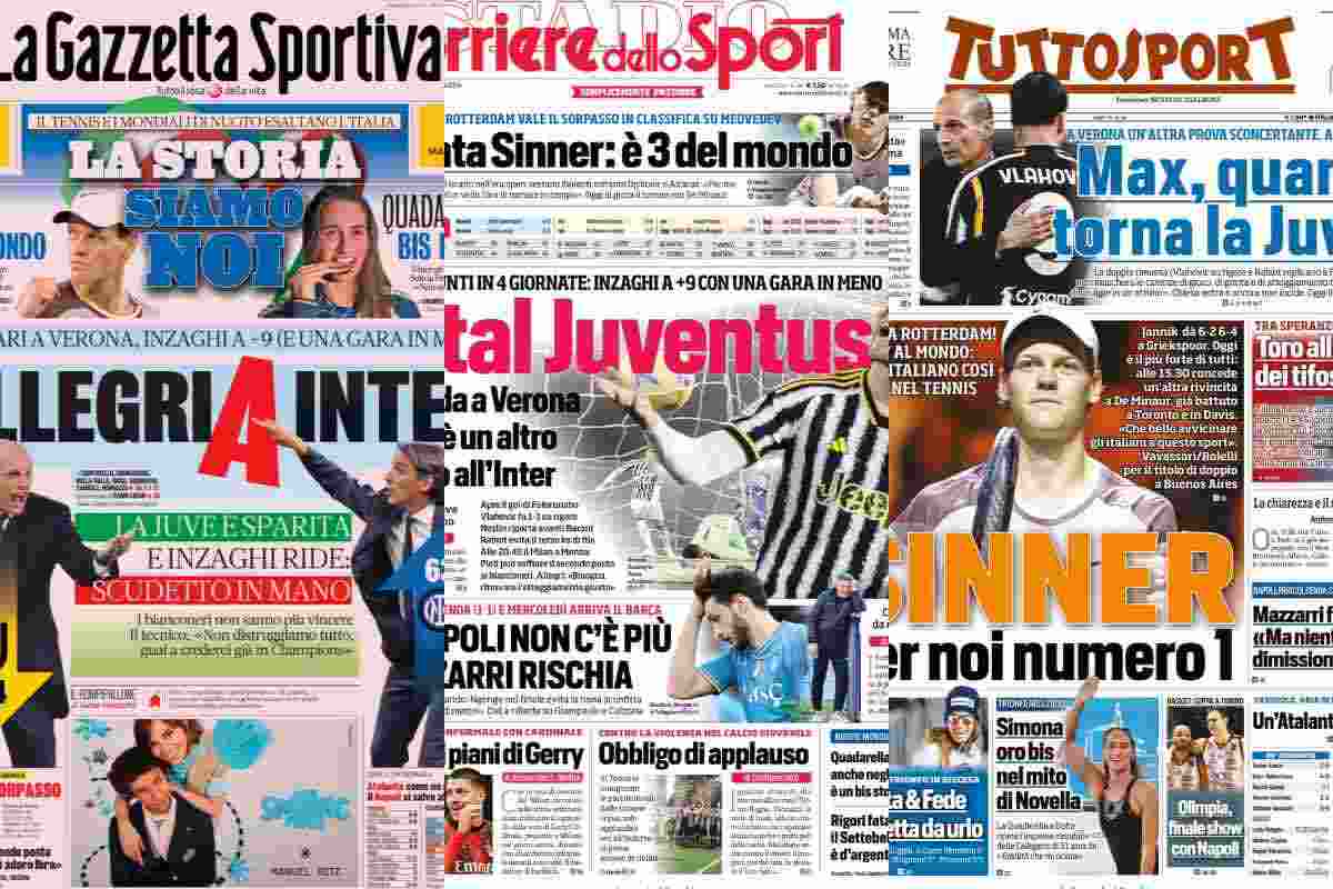 Rassegna stampa, le prime pagine dei quotidiani sportivi del 18 febbraio 2024