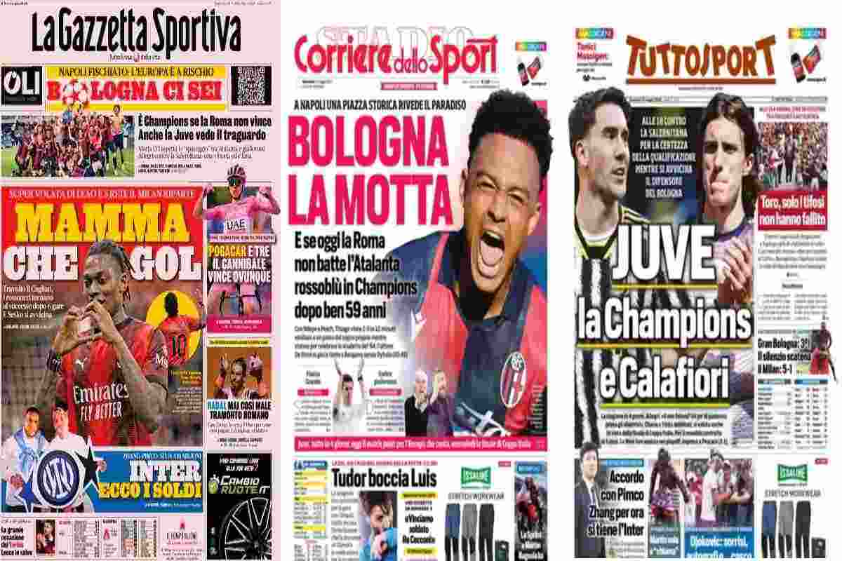 Rassegna stampa, le prime pagine dei quotidiani sportivi del 12 maggio